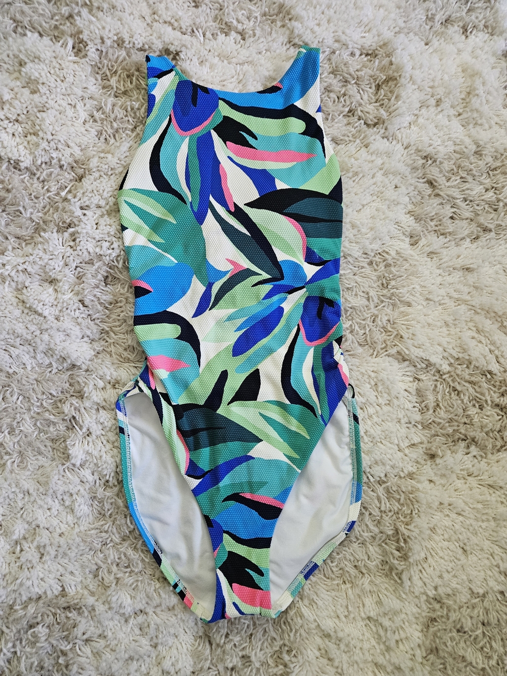 NWT Shade & Shore One-Piece Swimsuit in Aqua, Blue & Green Leaf Print